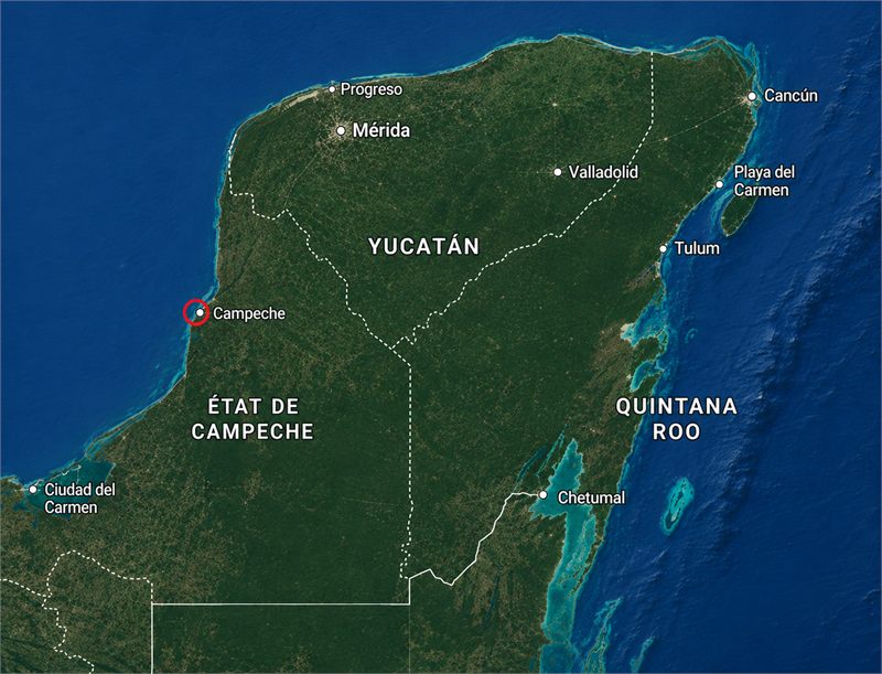 Carte de la péninsule du Yucatán, Campeche